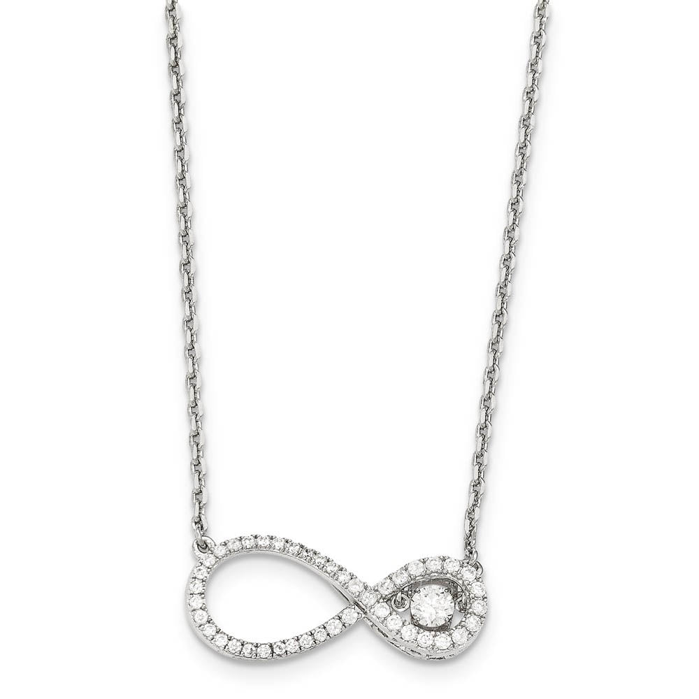 Platinum Plated Sterling Silver & CZ Infinity Necklace, 16-18 Inch, Item N14193 by The Black Bow Jewelry Co.