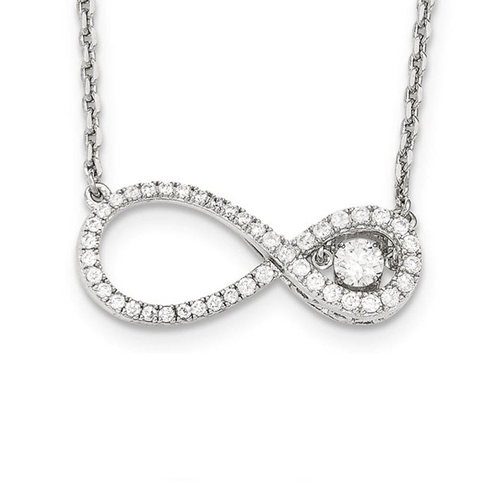 Alternate view of the Platinum Plated Sterling Silver & CZ Infinity Necklace, 16-18 Inch by The Black Bow Jewelry Co.