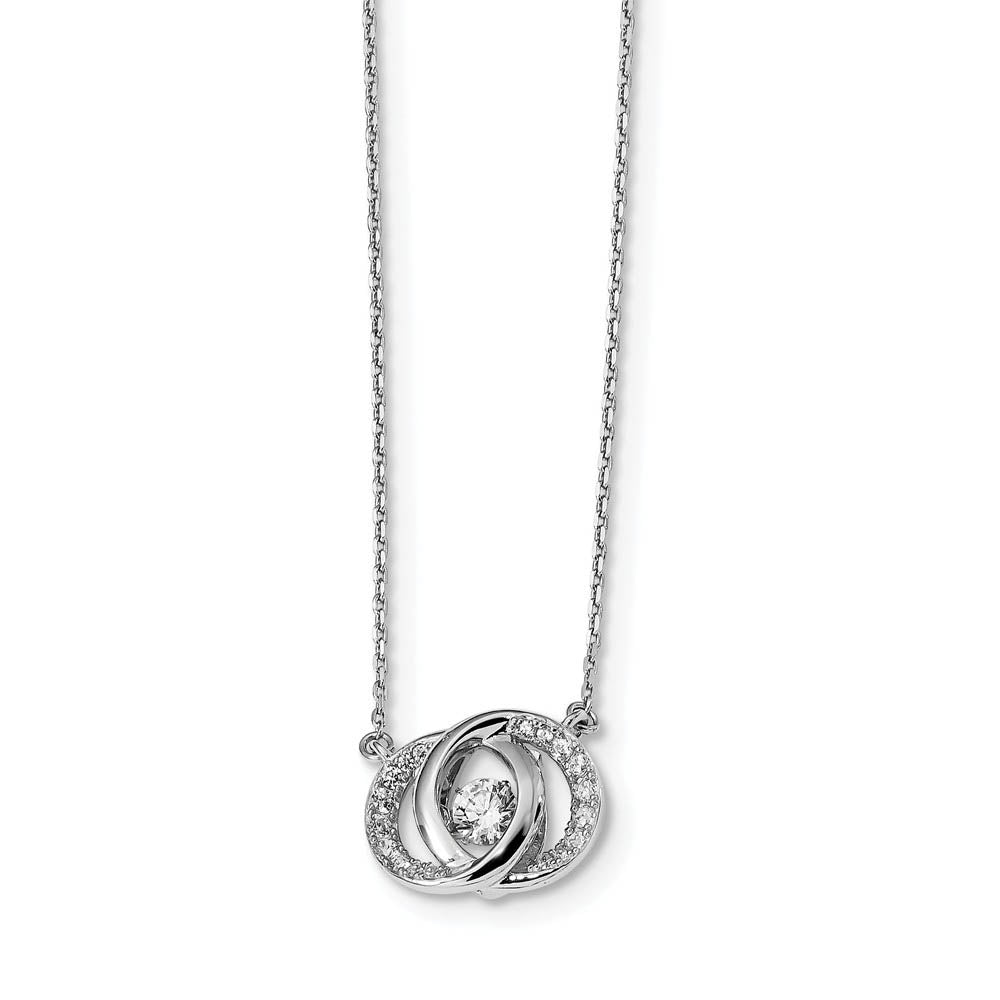 Platinum Plated Sterling Silver & CZ Dbl Circle Necklace, 15.5-17.5 In, Item N14194 by The Black Bow Jewelry Co.