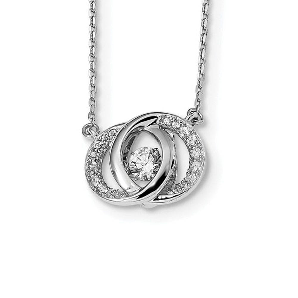 Alternate view of the Platinum Plated Sterling Silver & CZ Dbl Circle Necklace, 15.5-17.5 In by The Black Bow Jewelry Co.