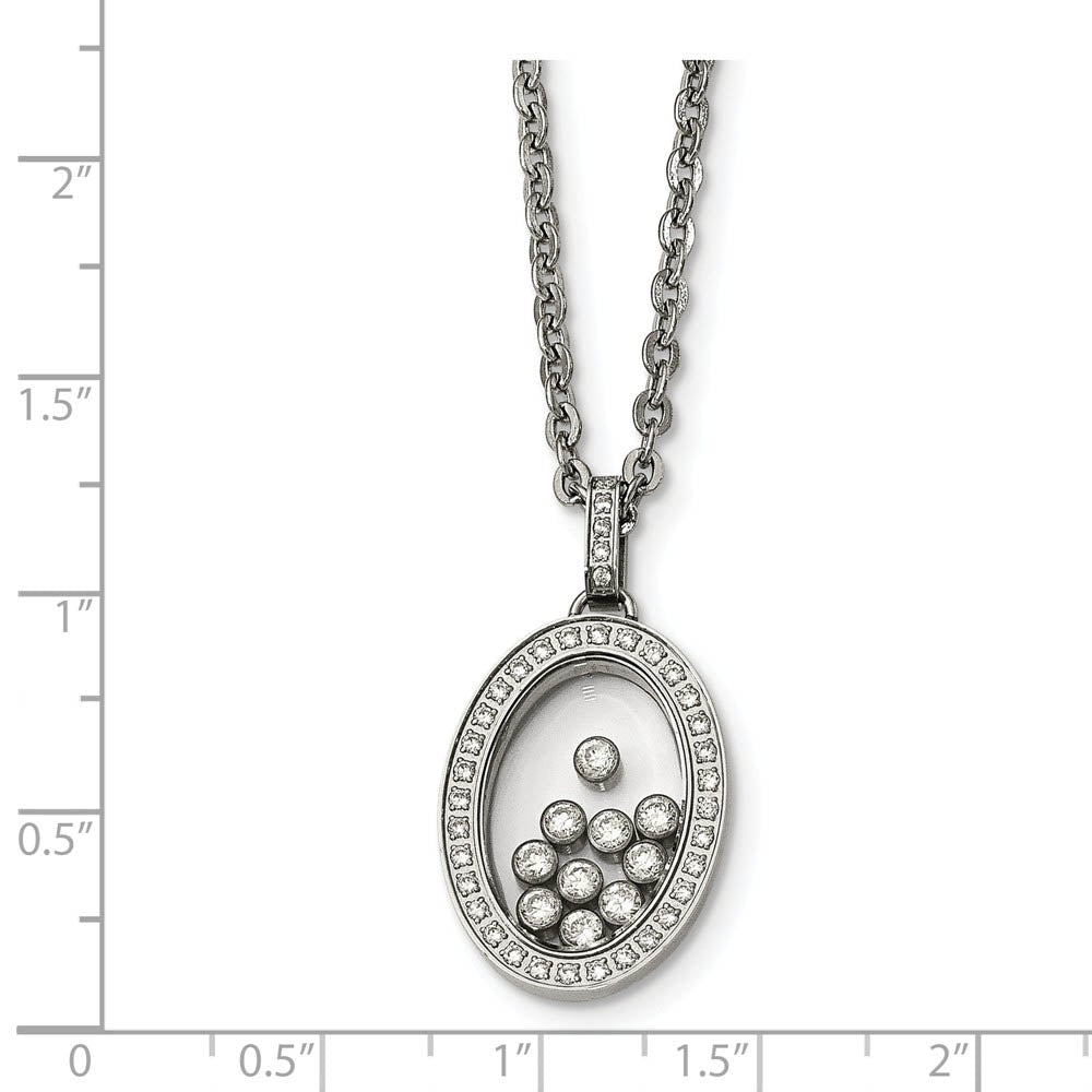 Alternate view of the Stainless Steel, Glass and Floating CZ Oval Necklace, 18 Inch by The Black Bow Jewelry Co.