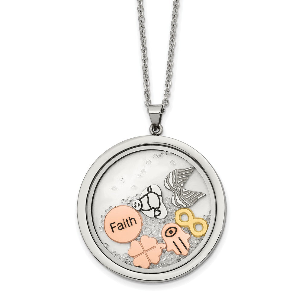 Stainless Steel, Enamel &amp; Crystal Faith Theme Round Necklace, 18-20 In, Item N14200 by The Black Bow Jewelry Co.