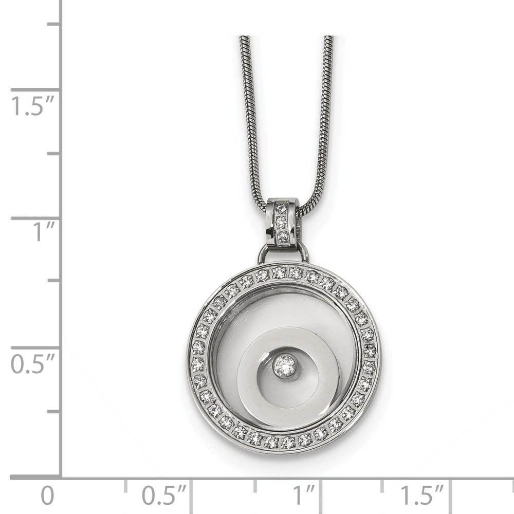 Alternate view of the Stainless Steel, CZ and Glass Floating Circle Necklace, 18 Inch by The Black Bow Jewelry Co.