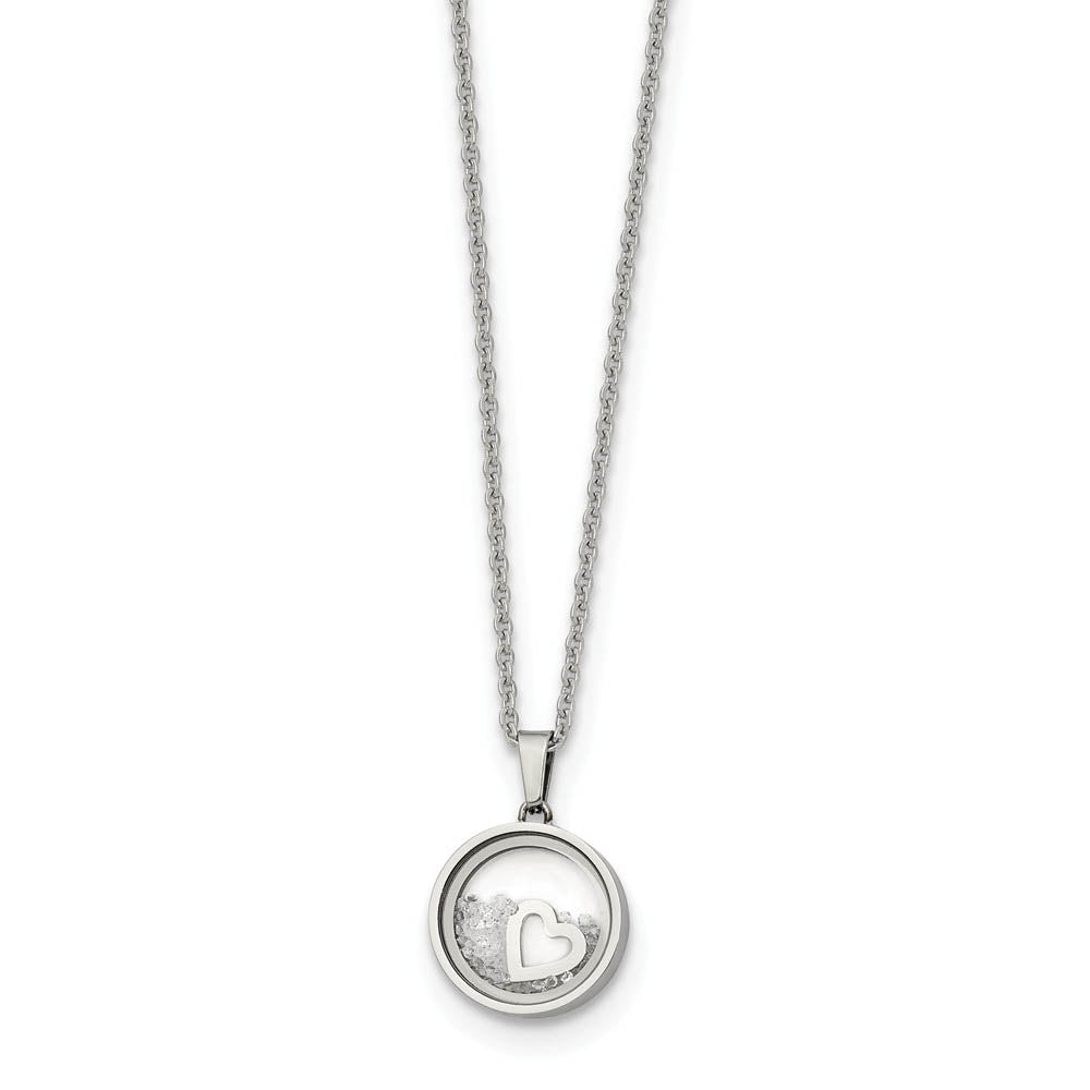 Stainless Steel & Crystal 12mm Round Floating Heart Necklace, 16-18 In, Item N14207 by The Black Bow Jewelry Co.