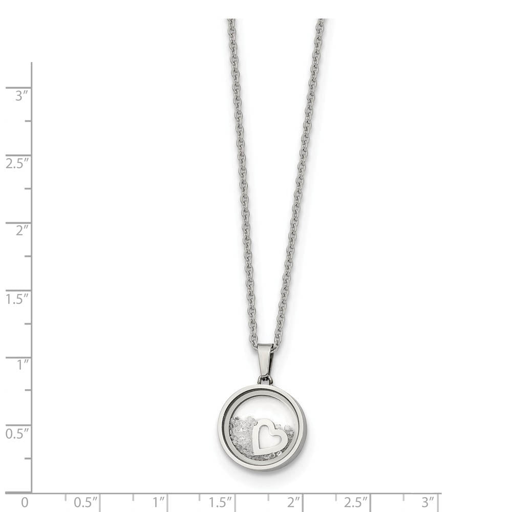 Alternate view of the Stainless Steel & Crystal 12mm Round Floating Heart Necklace, 16-18 In by The Black Bow Jewelry Co.