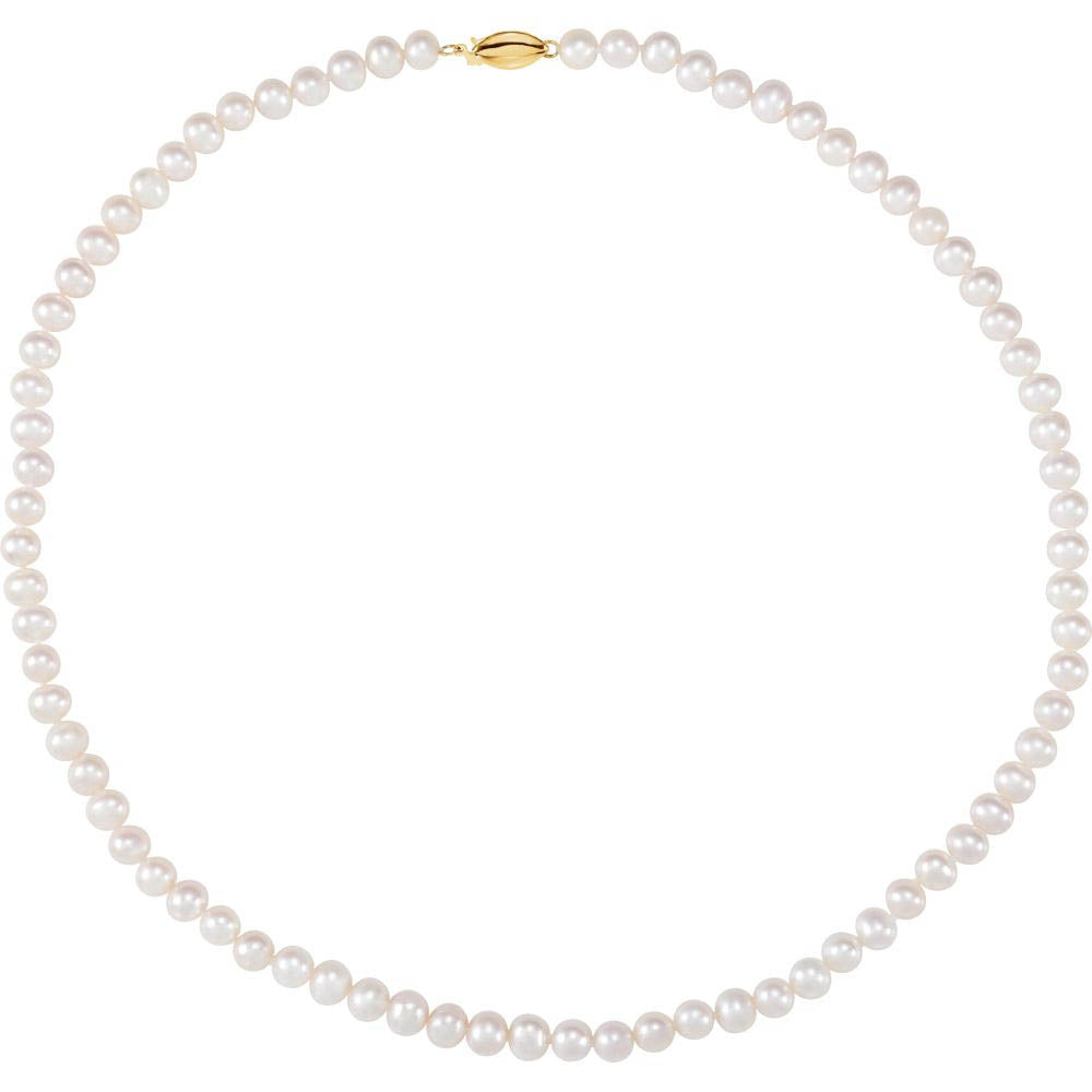 Alternate view of the 5.0-5.5mm, White FW Cultured Pearl & 14k Yellow Gold Necklace, 18 Inch by The Black Bow Jewelry Co.