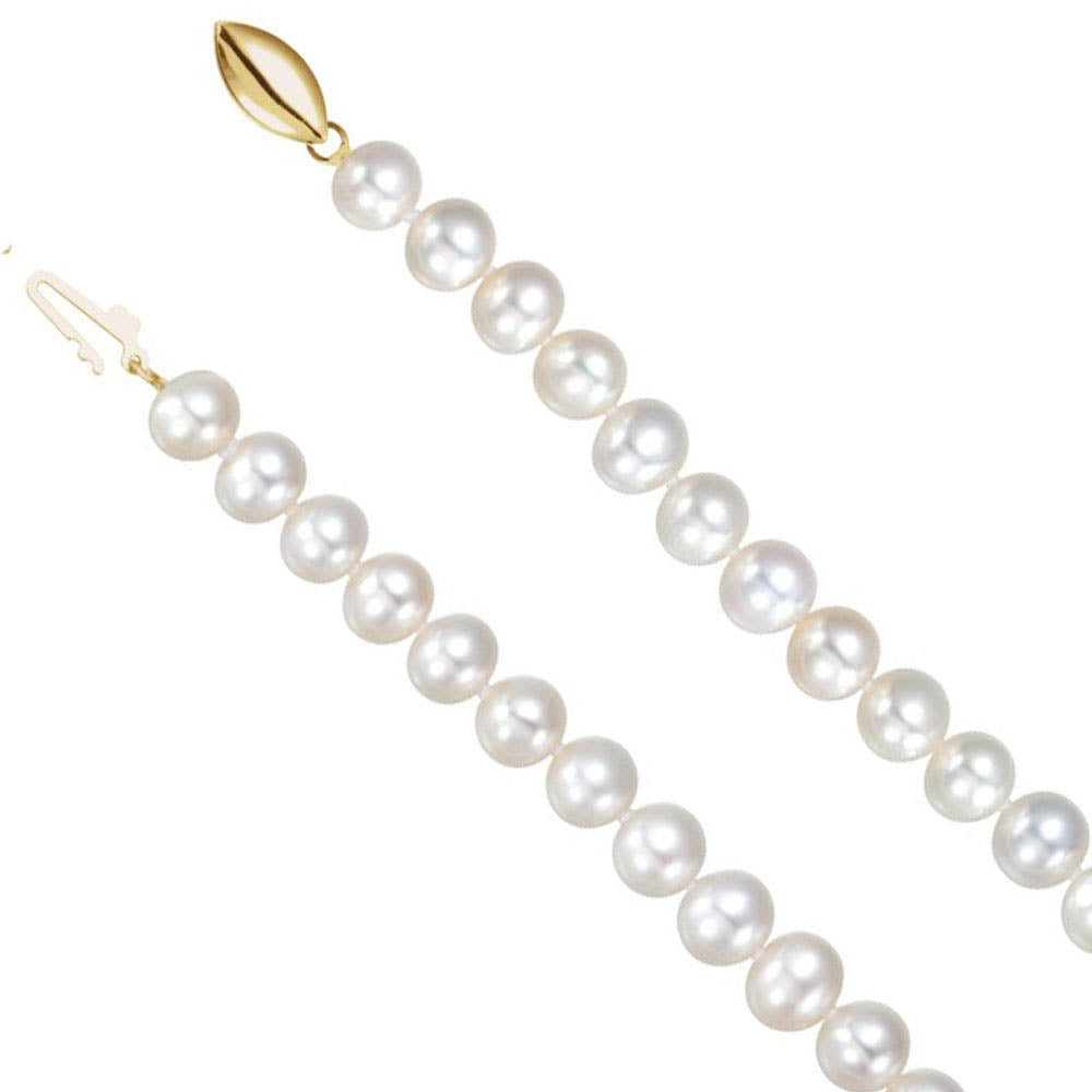 6.5-7.0mm, White FW Cultured Pearl & 14k Yellow Gold Necklace, 18 Inch, Item N14212 by The Black Bow Jewelry Co.