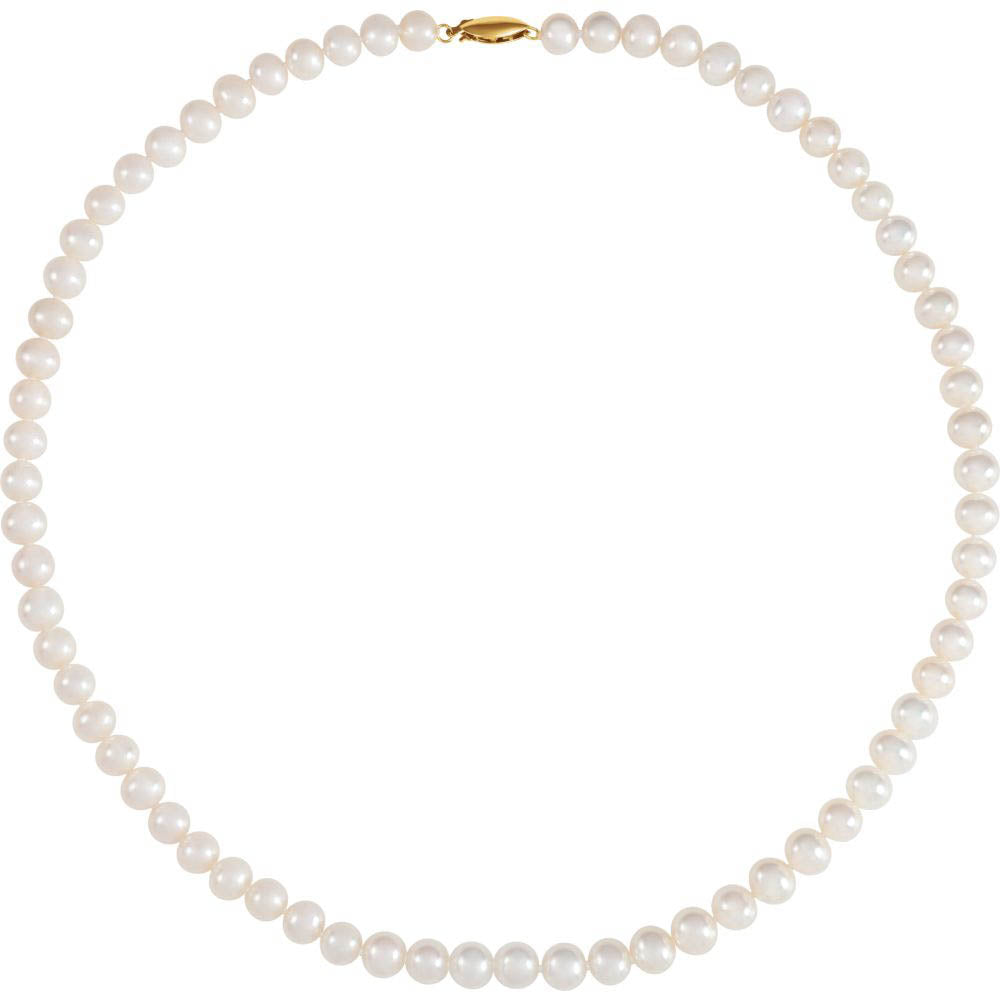 Alternate view of the 6.5-7.0mm, White FW Cultured Pearl & 14k Yellow Gold Necklace, 18 Inch by The Black Bow Jewelry Co.
