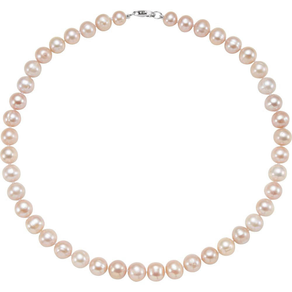 Alternate view of the 10-11mm, Pink FW Cultured Pearl & Sterling Silver Necklace, 18 Inch by The Black Bow Jewelry Co.