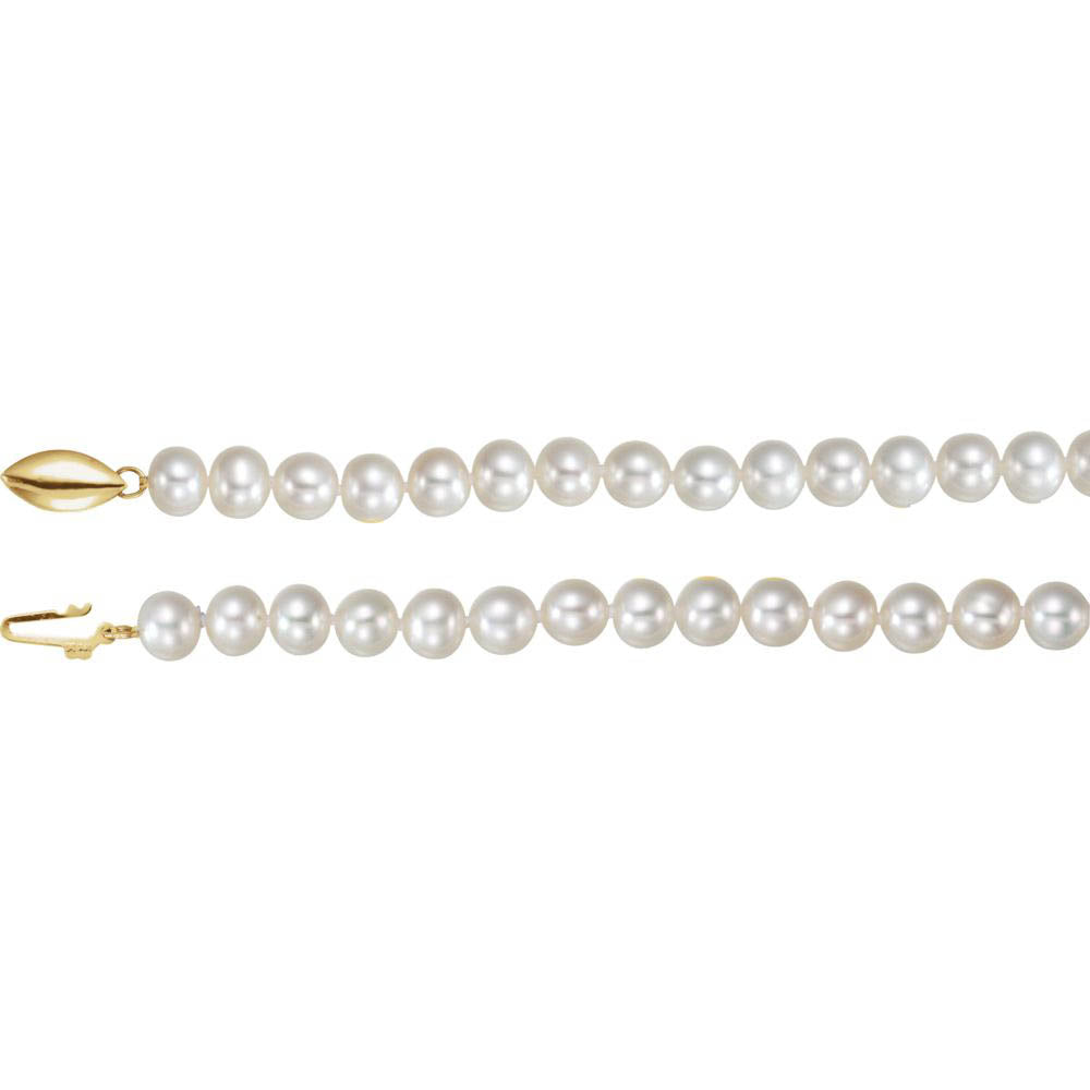 6.5-7.0mm, White FW Cultured Pearl & 14k Yellow Gold Necklace, 18 In, Item N14215 by The Black Bow Jewelry Co.