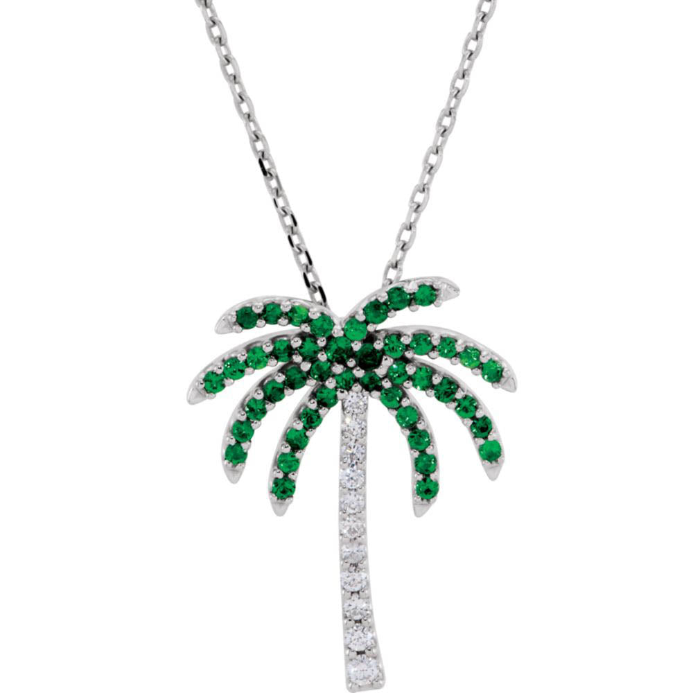 Tsavorite Garnet & Diamond Palm Tree 14k White Gold Necklace, 18 Inch, Item N14221 by The Black Bow Jewelry Co.