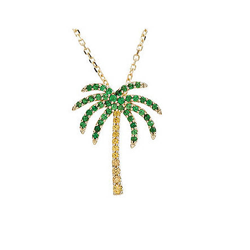 Tsavorite Garnet, Yellow Sapphire & 14k Yellow Gold Palm Tree Necklace, Item N14222 by The Black Bow Jewelry Co.