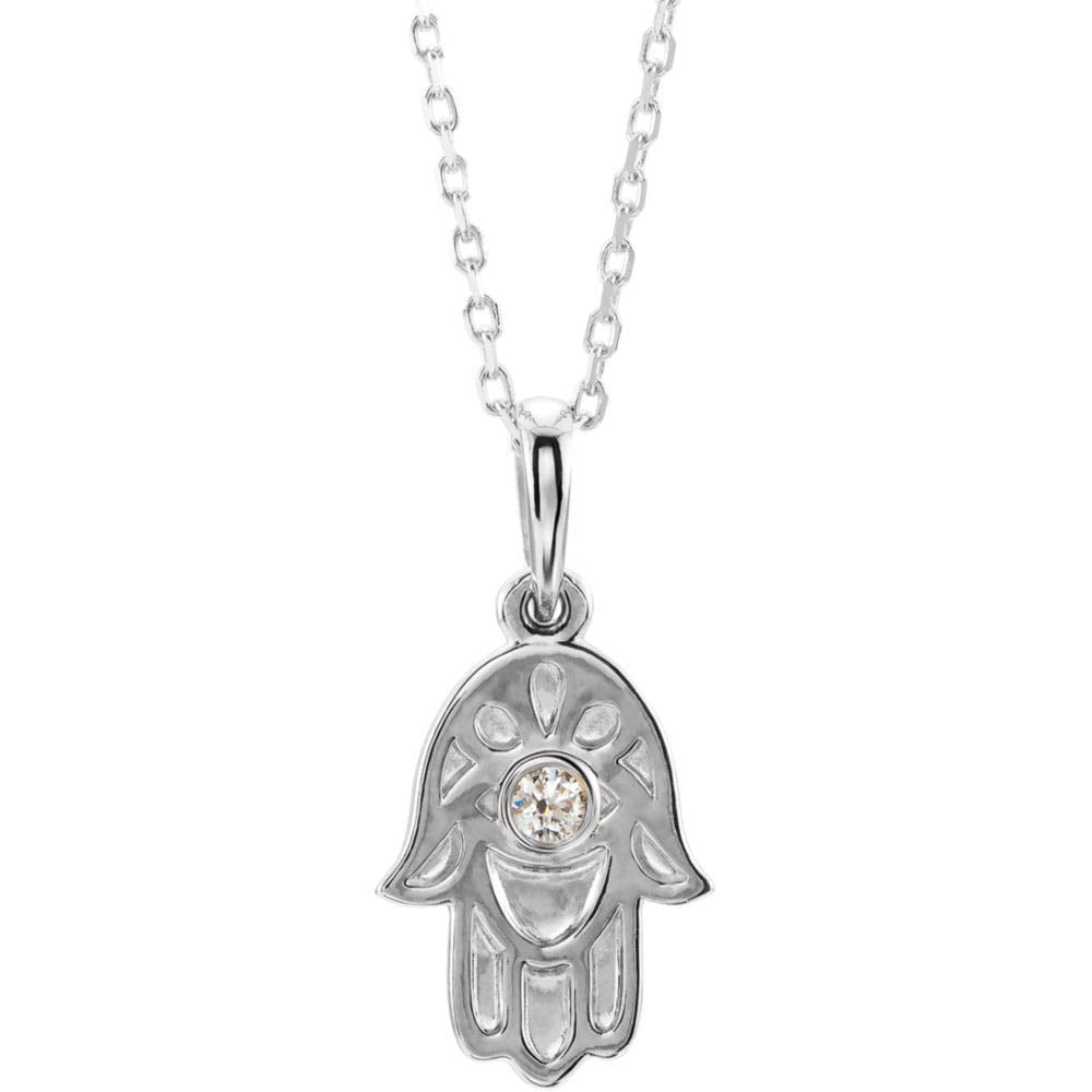 Sterling Silver .03 CT Diamond Small Hamsa Necklace, 16-18 Inch, Item N14239 by The Black Bow Jewelry Co.