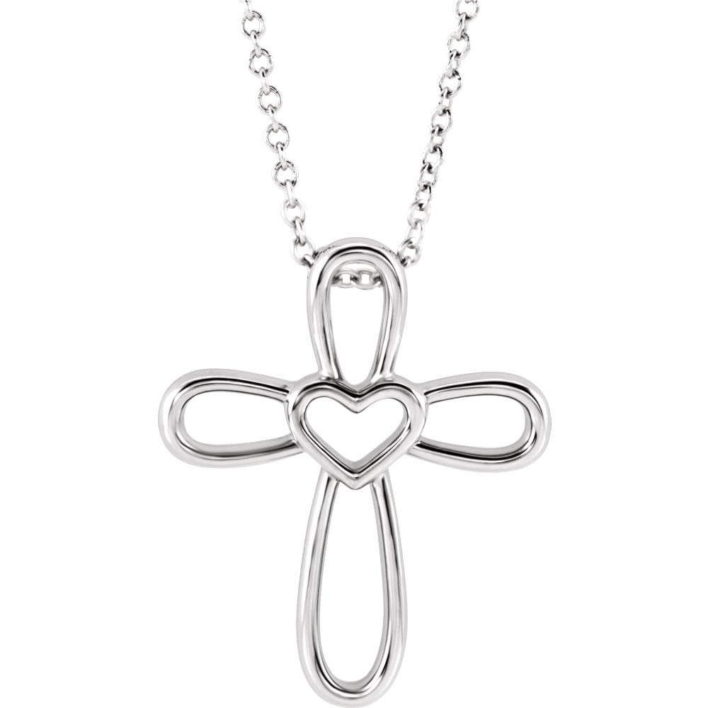 Sterling Silver Looped Heart Cross Necklace, 16-18 Inch, Item N14259 by The Black Bow Jewelry Co.