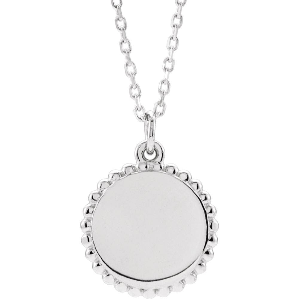 Sterling Silver 12mm Beaded Edge Disc Necklace, 16-18 Inch, Item N14307 by The Black Bow Jewelry Co.