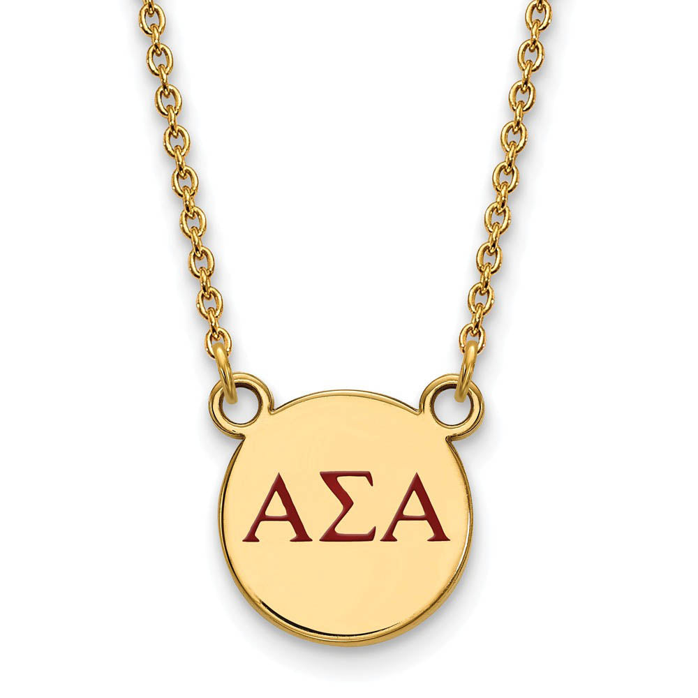 14K Plated Silver Alpha Sigma Alpha Small Red Enamel Necklace, Item N14359 by The Black Bow Jewelry Co.