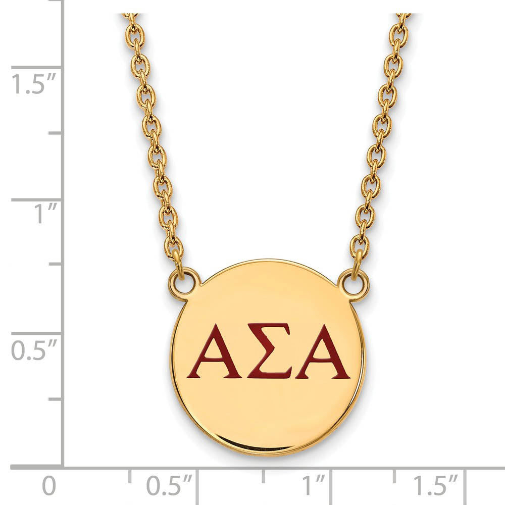 Alternate view of the 14K Plated Silver Alpha Sigma Alpha Large Red Enamel Necklace by The Black Bow Jewelry Co.