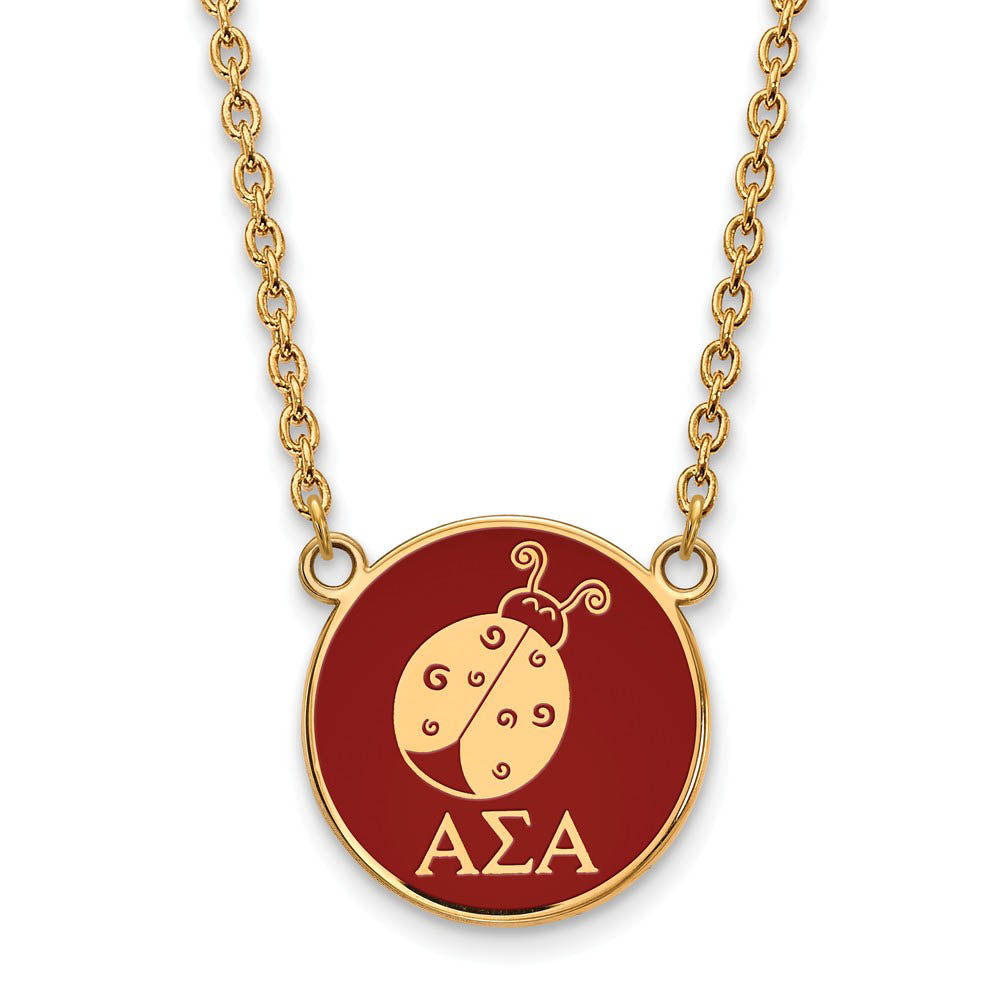 14K Plated Silver Alpha Sigma Alpha Large Mascot Red Enamel Necklace, Item N14364 by The Black Bow Jewelry Co.