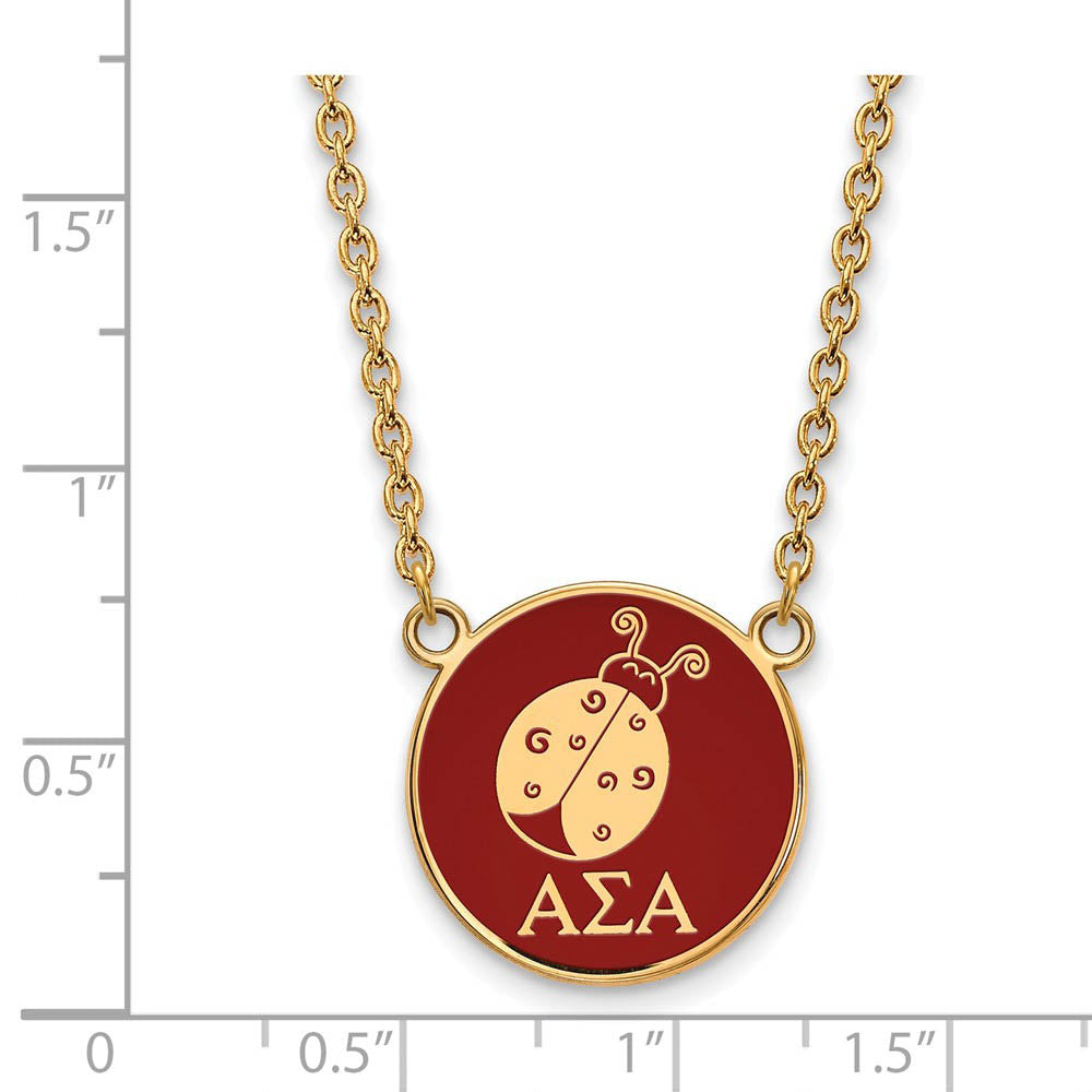 Alternate view of the 14K Plated Silver Alpha Sigma Alpha Large Mascot Red Enamel Necklace by The Black Bow Jewelry Co.