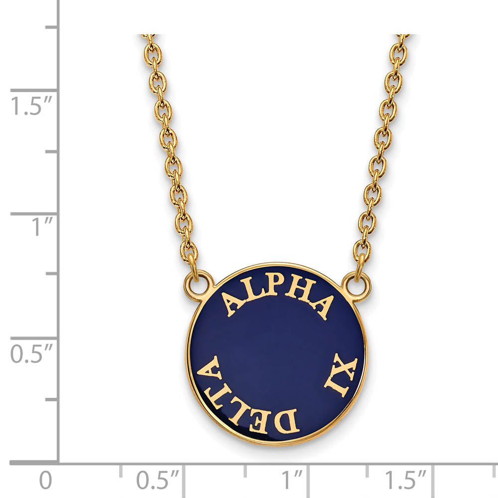 Alternate view of the 14K Plated Silver Alpha Xi Delta Large Round Enamel Necklace by The Black Bow Jewelry Co.