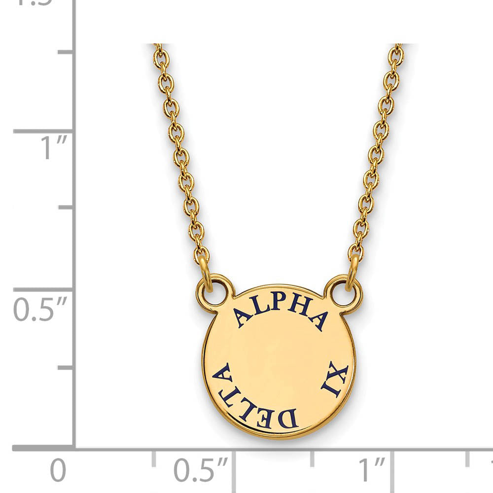 Alternate view of the 14K Plated Silver Alpha Xi Delta Small Blue Enamel Necklace by The Black Bow Jewelry Co.