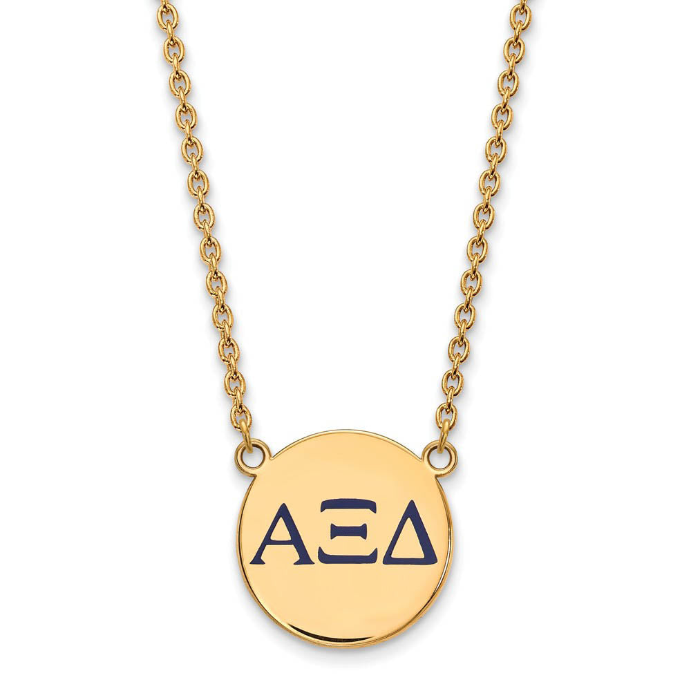 14K Plated Silver Alpha Xi Delta Large Blue Greek Enamel Necklace, Item N14374 by The Black Bow Jewelry Co.