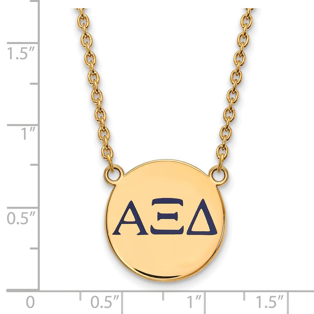 Alternate view of the 14K Plated Silver Alpha Xi Delta Large Blue Greek Enamel Necklace by The Black Bow Jewelry Co.