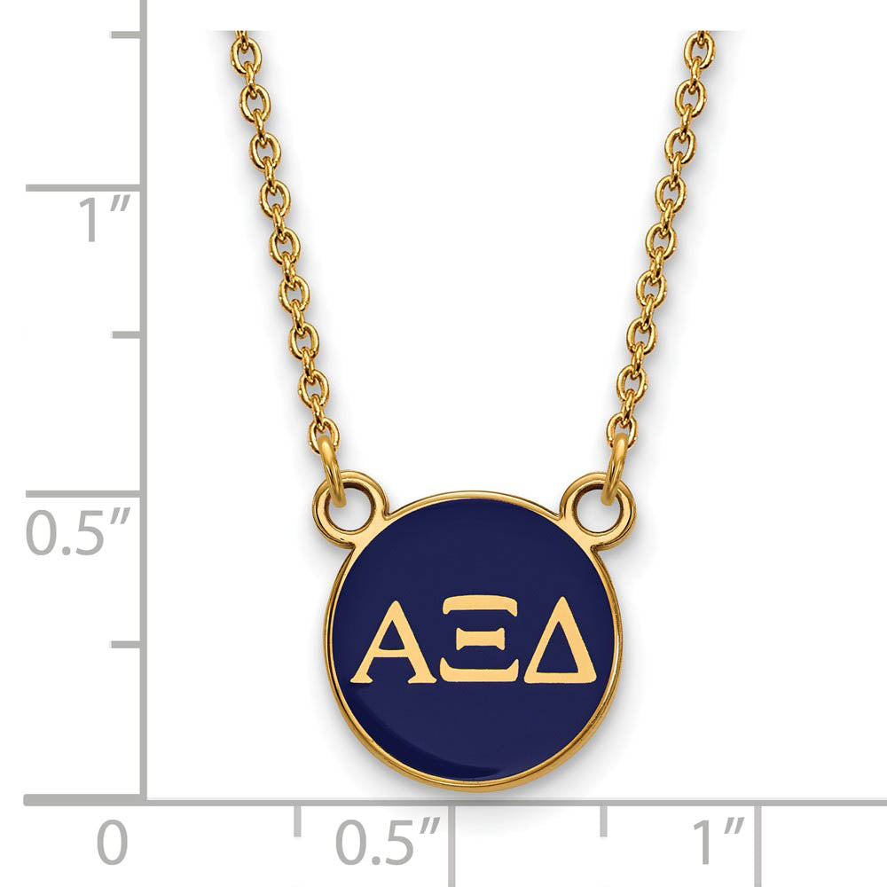 Alternate view of the 14K Plated Silver Alpha Xi Delta Small Blue Enamel Greek Necklace by The Black Bow Jewelry Co.