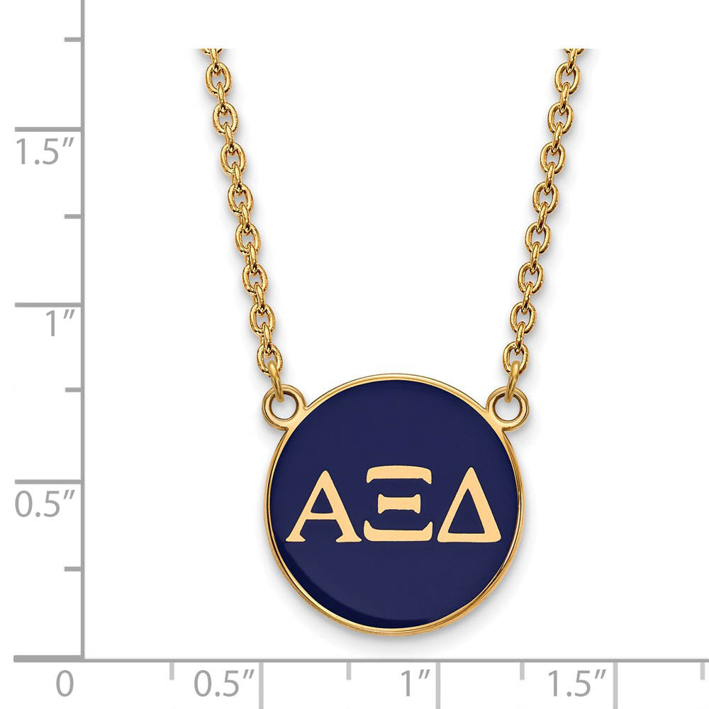 Alternate view of the 14K Plated Silver Alpha Xi Delta Large Blue Enamel Necklace by The Black Bow Jewelry Co.
