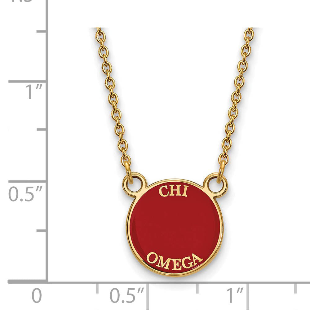 Alternate view of the 14K Plated Silver Chi Omega XS (Tiny) Enamel Necklace by The Black Bow Jewelry Co.