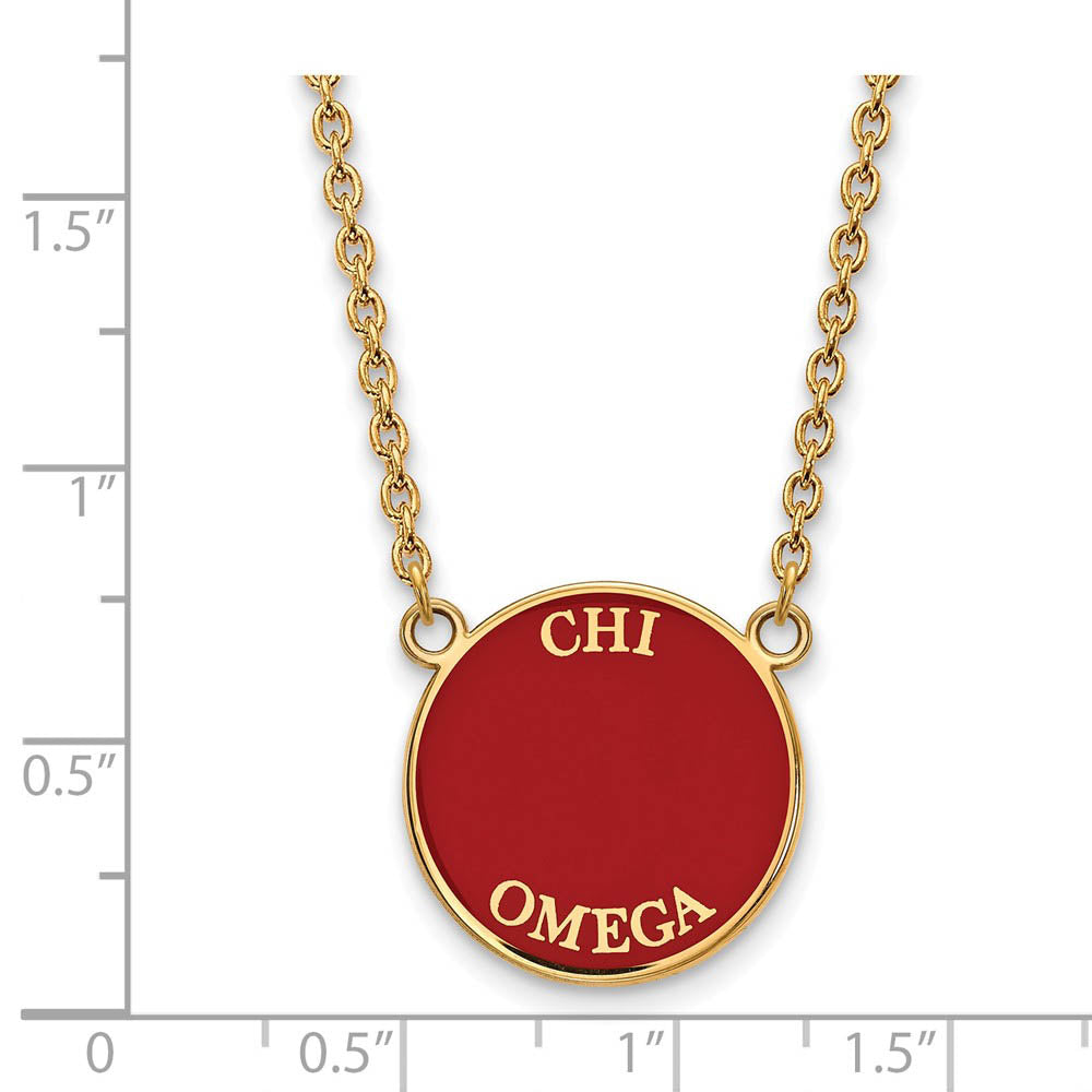 Alternate view of the 14K Plated Silver Chi Omega Large Red Enamel Disc Necklace by The Black Bow Jewelry Co.
