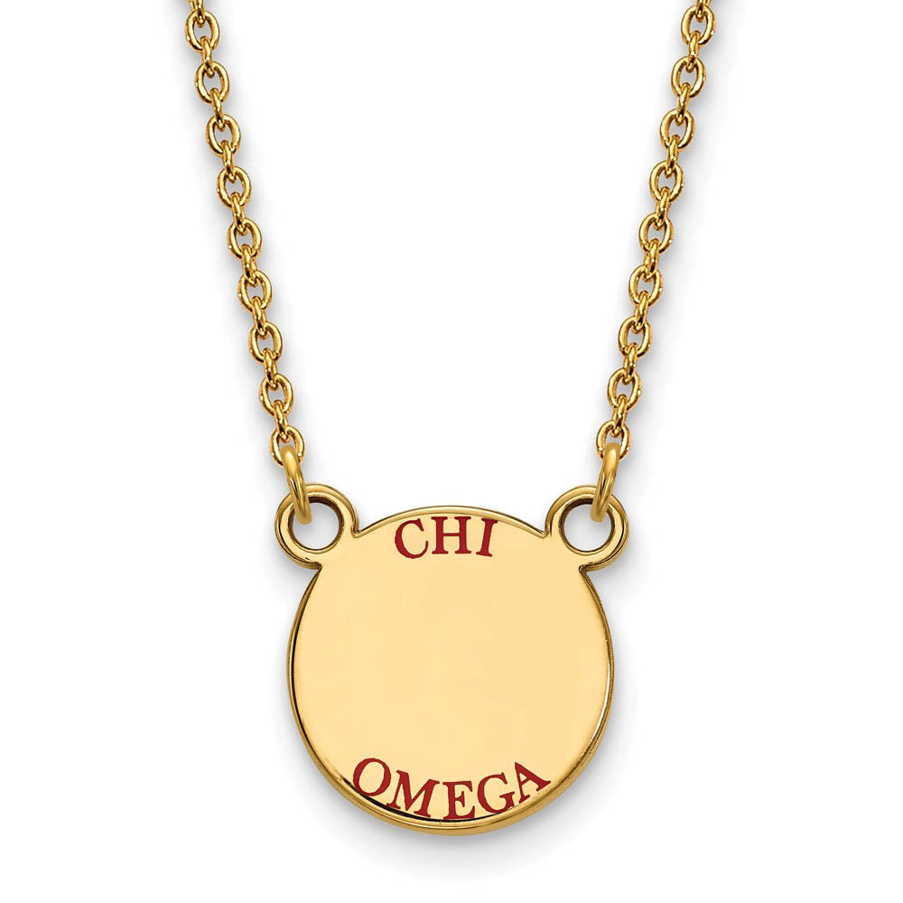 14K Plated Silver Chi Omega Small Red Enamel Necklace, Item N14382 by The Black Bow Jewelry Co.