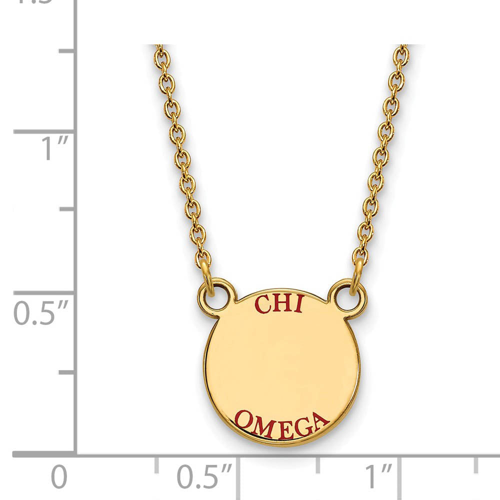 Alternate view of the 14K Plated Silver Chi Omega Small Red Enamel Necklace by The Black Bow Jewelry Co.