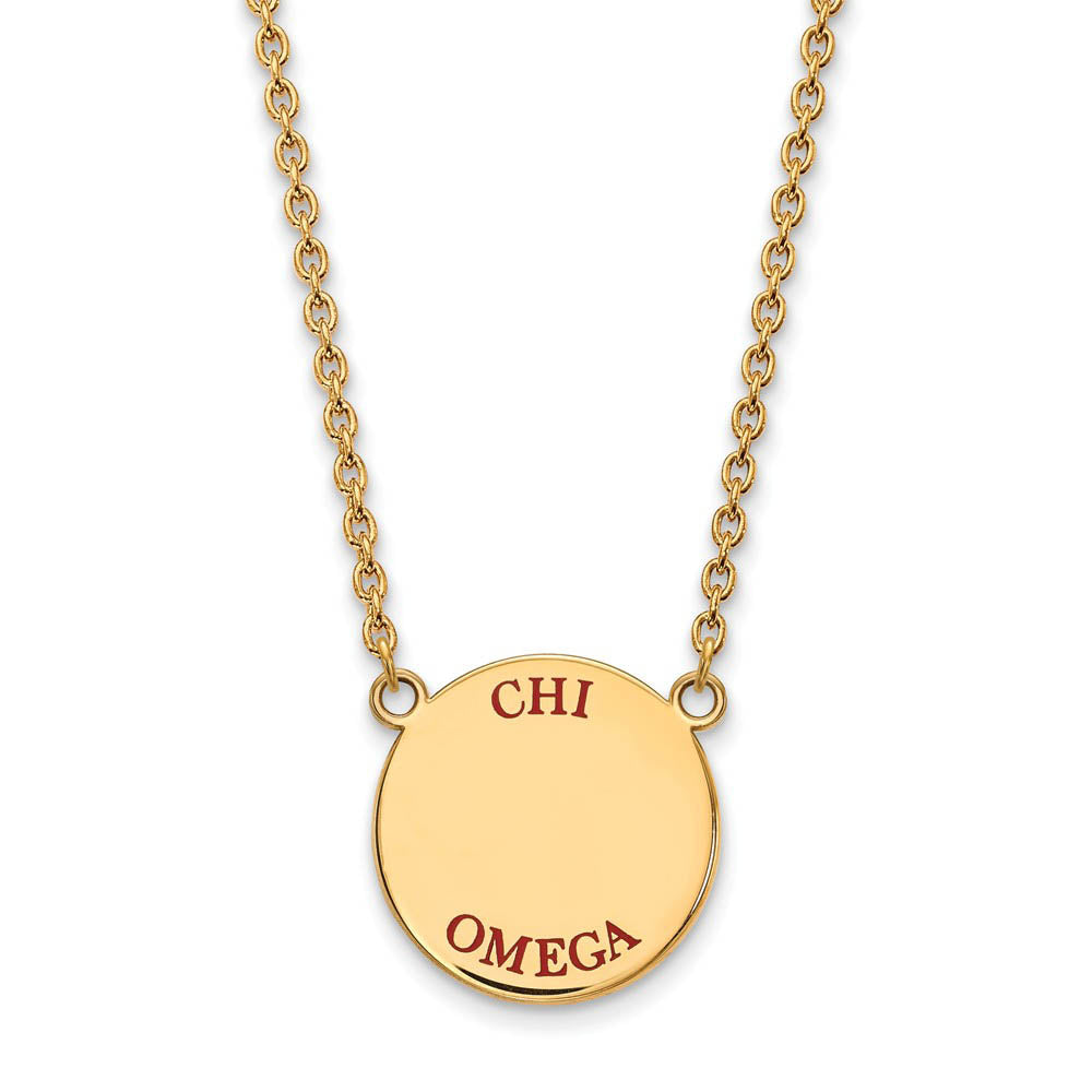 14K Plated Silver Chi Omega Large Red Enamel Necklace, Item N14383 by The Black Bow Jewelry Co.