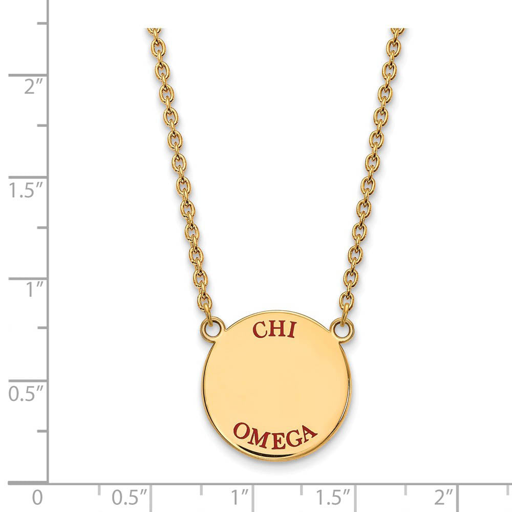 Alternate view of the 14K Plated Silver Chi Omega Large Red Enamel Necklace by The Black Bow Jewelry Co.