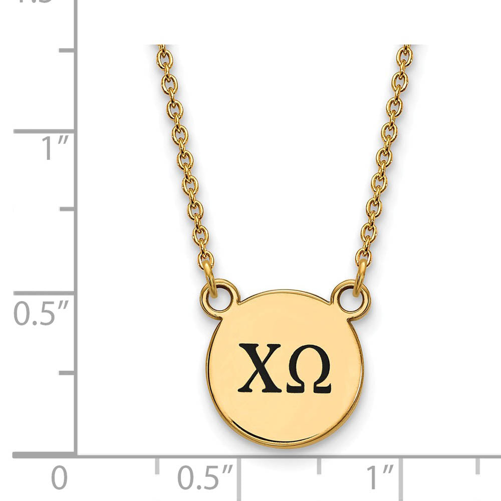 Alternate view of the 14K Plated Silver Chi Omega Small Enamel Greek Letters Necklace by The Black Bow Jewelry Co.