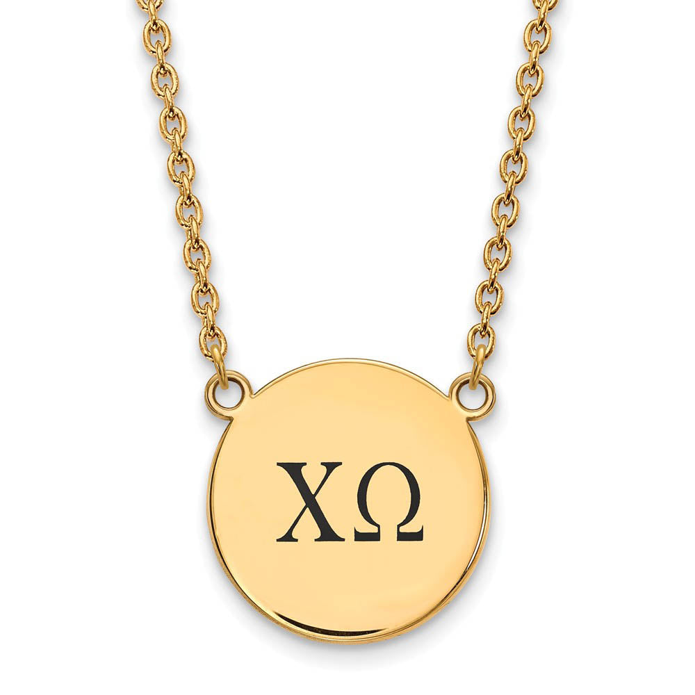 14K Plated Silver Chi Omega Large Enamel Greek Letters Necklace, Item N14385 by The Black Bow Jewelry Co.