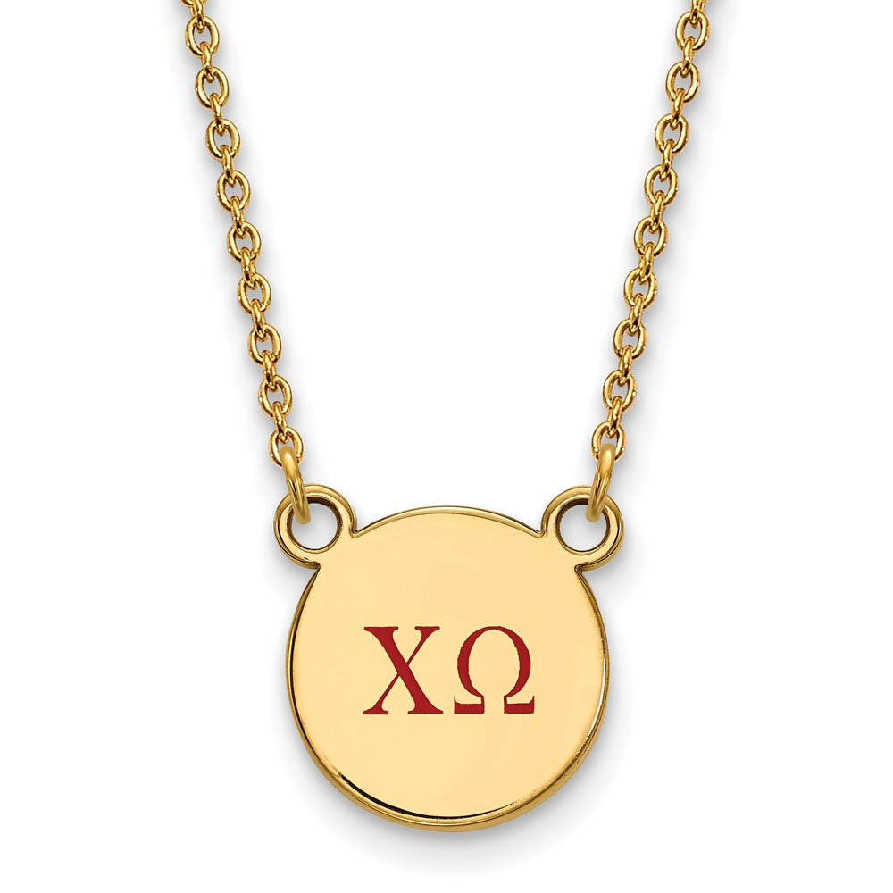 14K Plated Silver Chi Omega Small Red Enamel Greek Letters Necklace, Item N14386 by The Black Bow Jewelry Co.