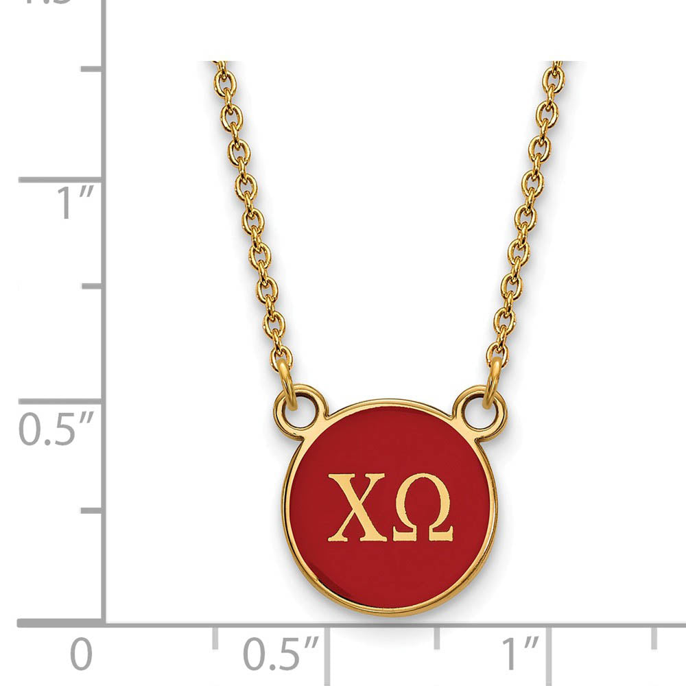 Alternate view of the 14K Plated Silver Chi Omega Small Red Enamel Disc Necklace by The Black Bow Jewelry Co.