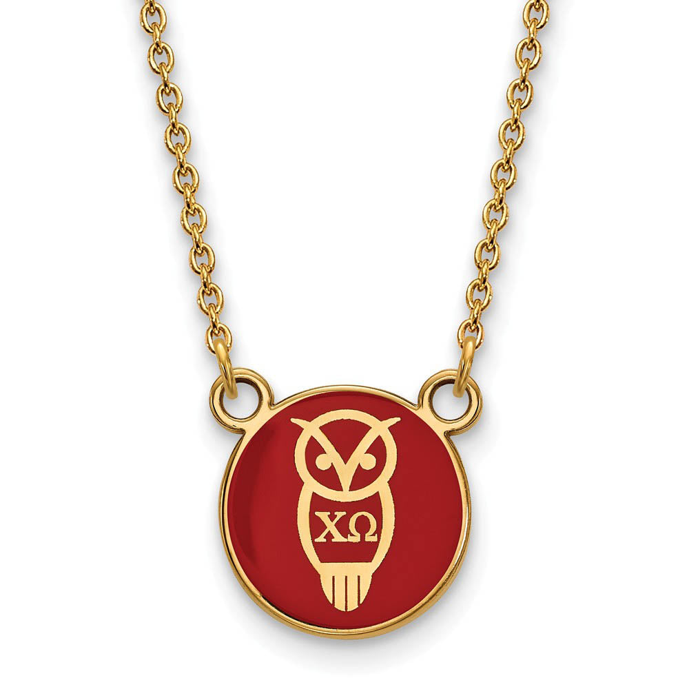 14K Plated Silver Chi Omega Small Enamel Mascot Necklace, Item N14390 by The Black Bow Jewelry Co.