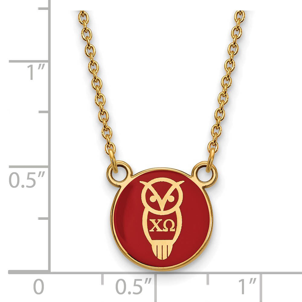 Alternate view of the 14K Plated Silver Chi Omega Small Enamel Mascot Necklace by The Black Bow Jewelry Co.