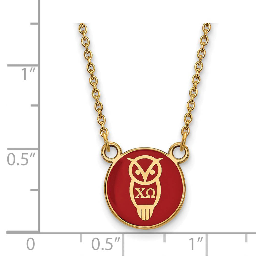 Alternate view of the 14K Plated Silver Chi Omega Small Enamel Mascot Necklace by The Black Bow Jewelry Co.