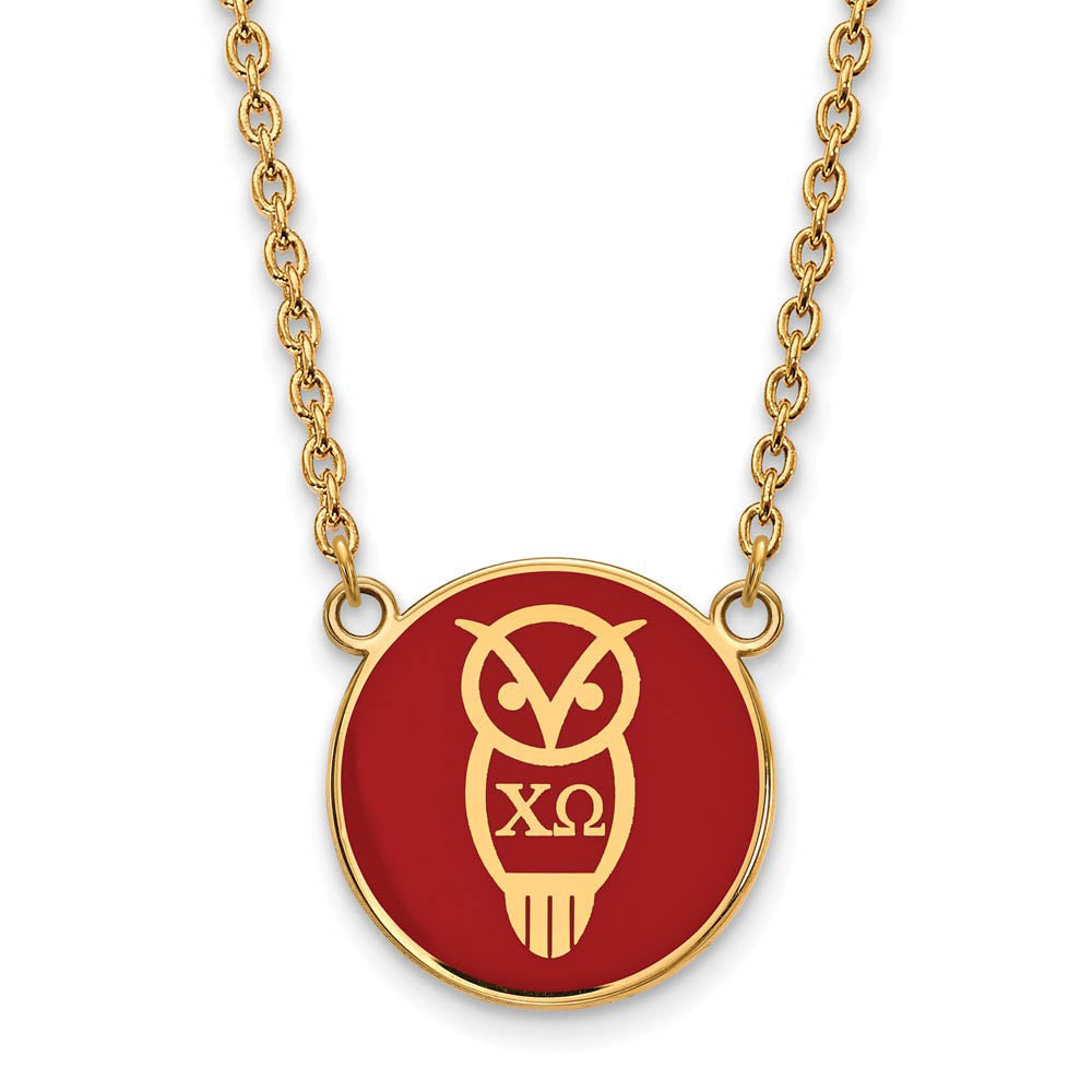 14K Plated Silver Chi Omega Large Enamel Mascot Necklace, Item N14391 by The Black Bow Jewelry Co.