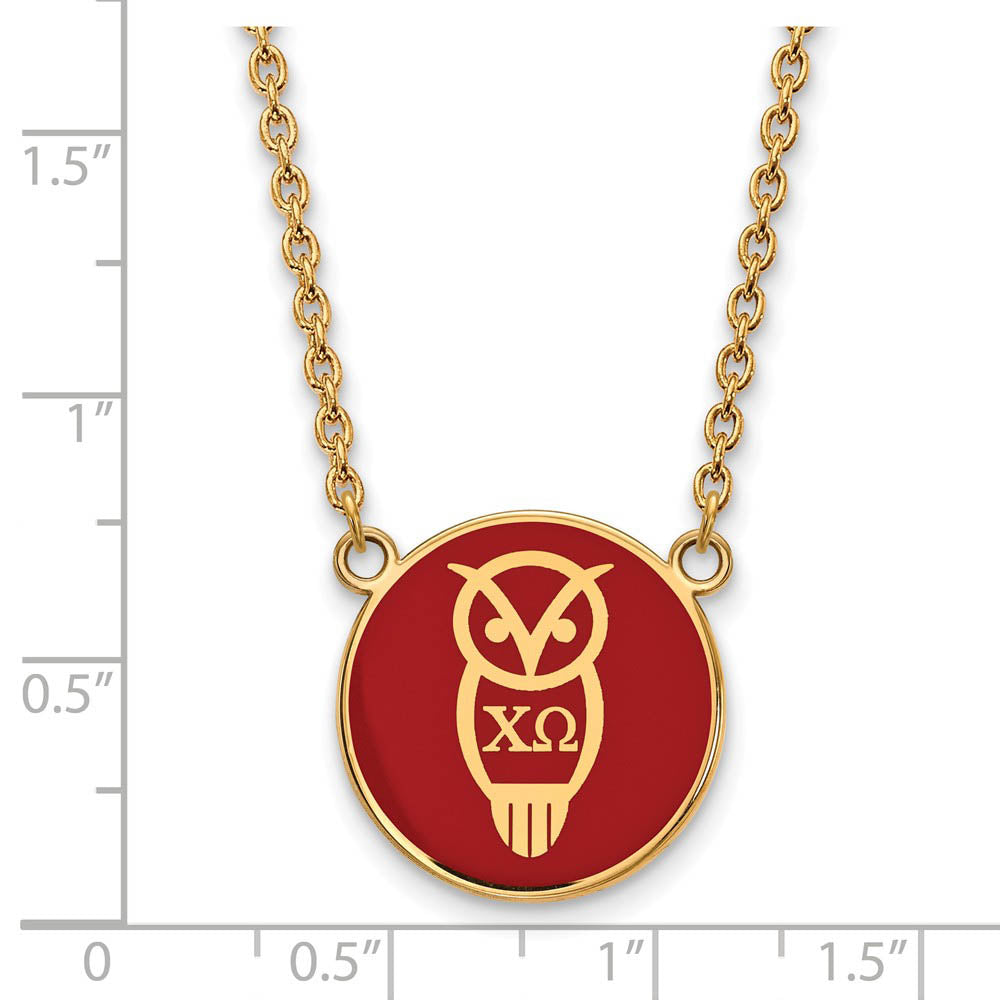 Alternate view of the 14K Plated Silver Chi Omega Large Enamel Mascot Necklace by The Black Bow Jewelry Co.