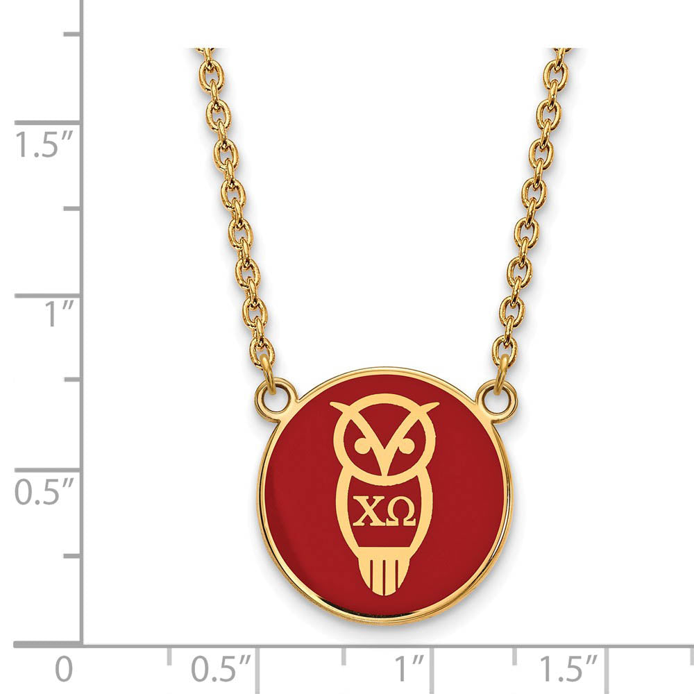 Alternate view of the 14K Plated Silver Chi Omega Large Enamel Mascot Necklace by The Black Bow Jewelry Co.