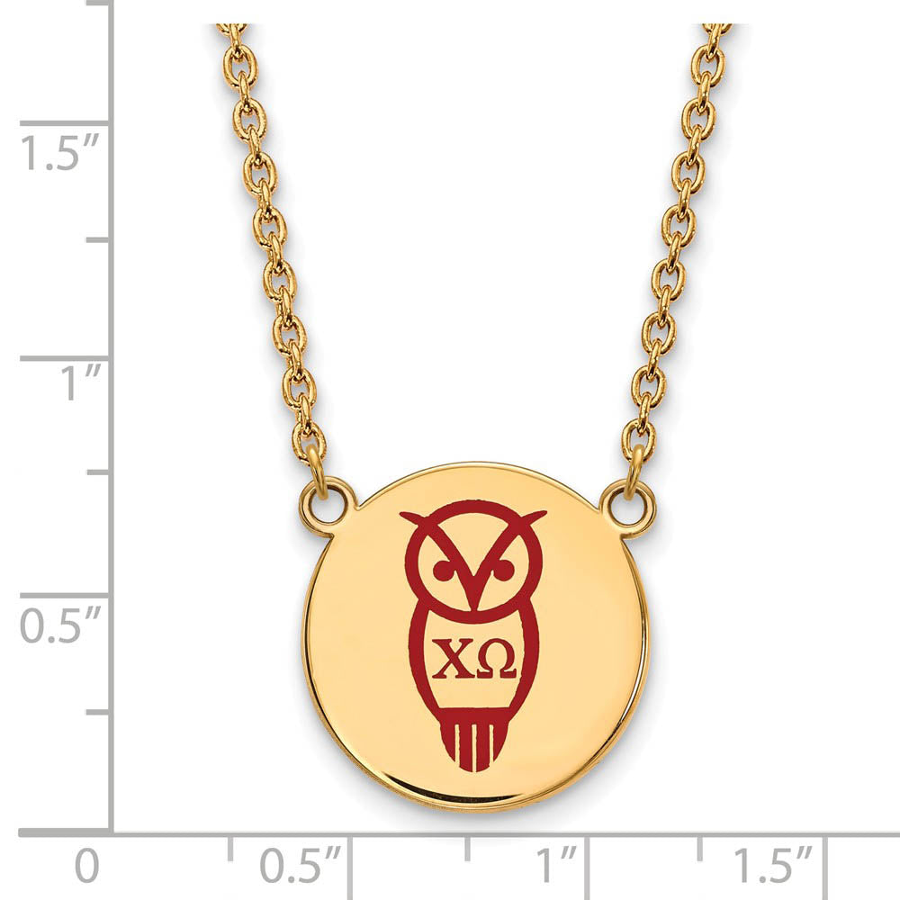 Alternate view of the 14K Plated Silver Chi Omega Large Enamel Necklace by The Black Bow Jewelry Co.