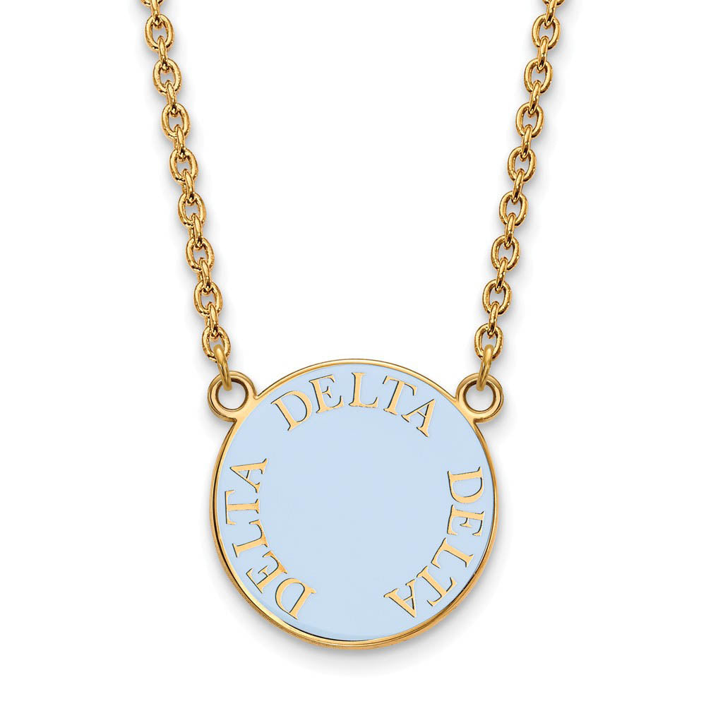 14K Plated Silver Delta Delta Delta Large Blue Enamel Necklace, Item N14395 by The Black Bow Jewelry Co.