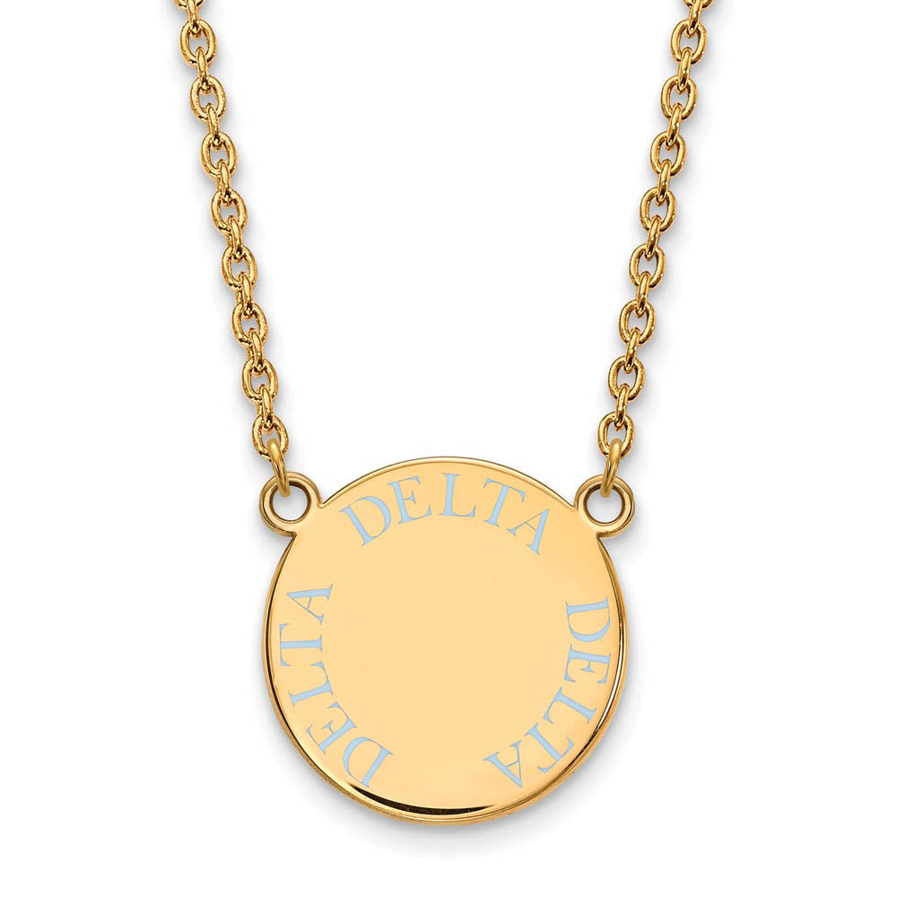 14K Plated Silver Delta Delta Delta Large Enamel Disc Necklace, Item N14397 by The Black Bow Jewelry Co.