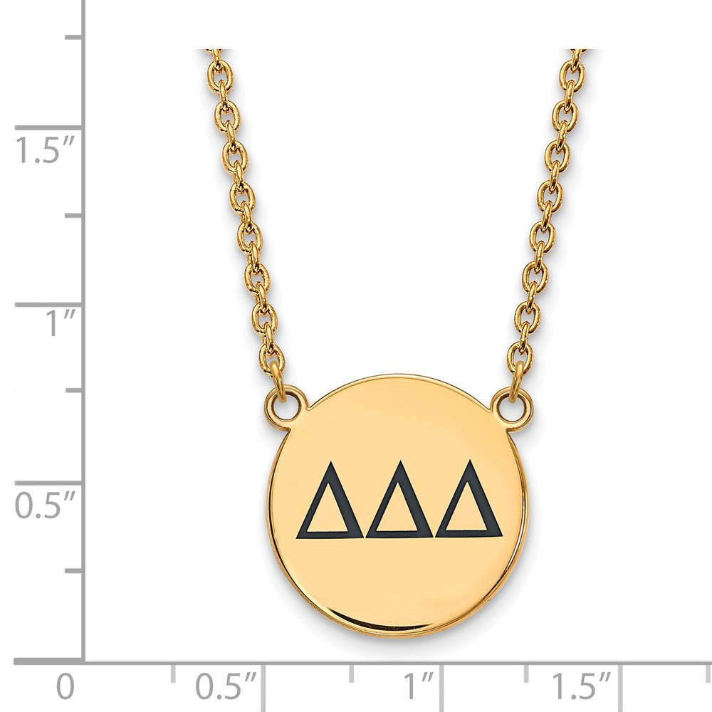 Alternate view of the 14K Plated Silver Delta Delta Delta Lg Dk Blue Enamel Necklace by The Black Bow Jewelry Co.