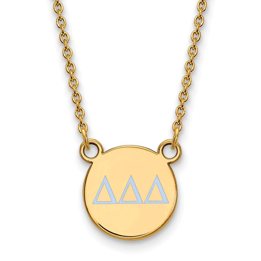 14K Plated Silver Delta Delta Delta Small Lt Blue Enamel Necklace, Item N14400 by The Black Bow Jewelry Co.